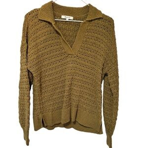 Madewell Womens Sunbury Collared Polo Sweater Medium Green Open Knit Casual